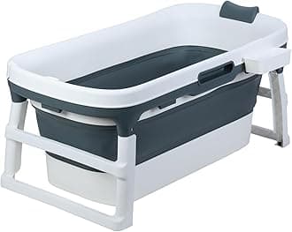 45" Foldable Bathtub for Adults, Large Capacity with Insulated Lid & Dual Drainage, 100kg Load-Bearing, Compact Portable Design with Rotating Massage Board, for Home Travel Camping (Dark Gray-45)