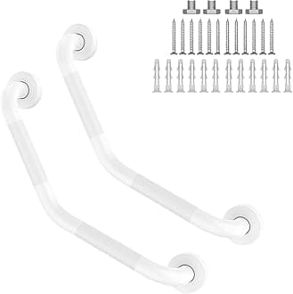 16 Inch Angled Grab Bar 2 Pack, ZUEXT Anti Slip White Shower Grab Bar Handles, Stainless Steel Knurled Bathroom Balance Bar, Safety Hand Rail Support,Handicap Elderly Injury Senior Assist Bath Handle