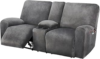 ULTICOR Reclining Loveseat with Middle Console Slipcover, 8-Piece Velvet Stretch Sofa Covers, 2 seat Loveseat Recliner Cover, Thick, Soft, Washable(Dark Grey)