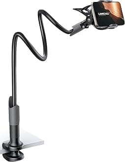 Lamicall Gooseneck Bed Phone Holder Mount - Flexible Long Arm Clip Clamp for Desk, Bendy Lazy Bracket Bedside Stand, Compatible with iPhone 11 Pro Xs Max XR X 8 7 6 Plus Samsung S10 S9 S8 Nintendo