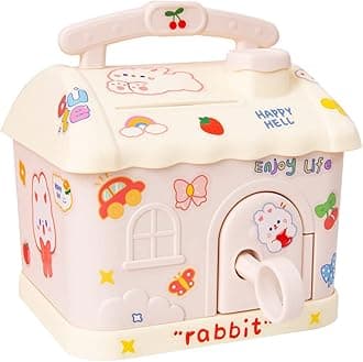 Kawaii Piggy Bank with Stickers and Patches Kawaii Money Bank for Paper Money and Coins Cute Cream House Gadgets Storage Box for School Girls and Teens Large Capacity with Key (Pink)