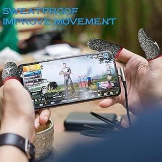 24 Pack 4 Colors Gaming Finger Sleeves for Mobile Gaming, 0.3mm Silver Fiber, Smooth Operation, Anti-Sweat, Extremely Thin, Nuozme Finger Sleeves Fit Mobile Phone Tablet Devices