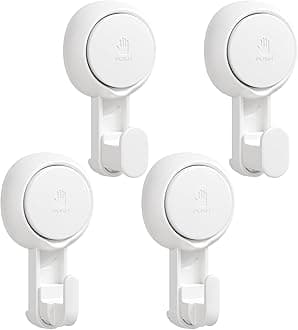 TAILI 4 Pack Powerful Suction Cup Shower Hooks for Towel, Loofah, 360° Rotatable Damage-Free Hanging Versatile Wall Hooks for Inside Bathroom, Decoration, Removable Suction Hooks, Easy to Use, White