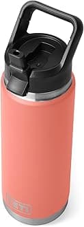 YETI Rambler 26 oz Bottle, Vacuum Insulated, Stainless Steel with Straw Cap, Coral