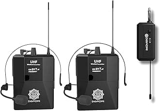 DIGIMORE UHF Dual Wireless Microphone - Portable Cordless Microphone Set with Headset Mic, Bodypack Transmitter, Receiver Karaoke, Conference, (D-351)