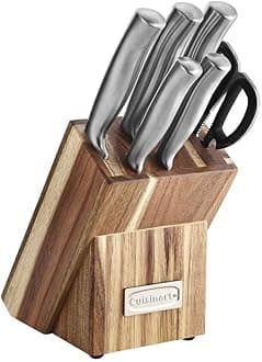 CuisinartC77SS-7P Stainless Steel 7-Piece Prep Knife Set Acacia Block Precision Cut Blades, Ergonomic Handles