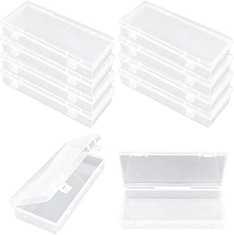 LJY 10 Pieces Rectangular Empty Mini Clear Plastic Organizer Storage Box Containers with Hinged Lids (155 x 65 x 30 mm, Transparent)