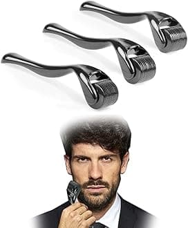 KASTWAVE Derma Roller for Beard Hair Growth, 3 Pcs Beard Roller for Face Body Hair Skin, Facial Skin Care Tools for Men Women (#0.5mm, Black)