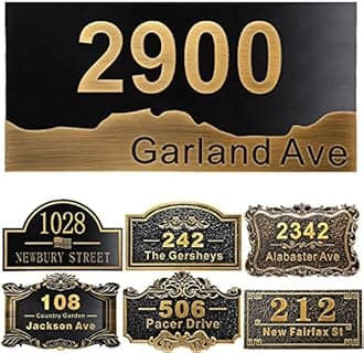Personalized House Address Plaque 12" Cast Numbers for Outside Custom Street Name Address Sign Plate Vintage for Mailbox Door Room Classic Wall Outdoor Antique Brass