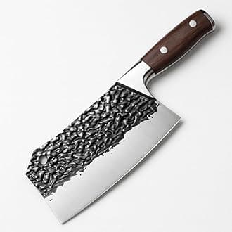 Damascus Full Bolster Textured German Rivet Fixed Stamped Heavy Duty Cleaver Knife Ideal for Meat and Poultry