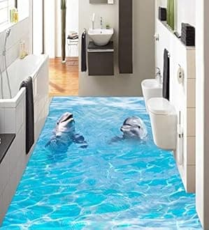 Wall Mural Wallpaper 96 x 66 inch (Width x Height) 3D PVC Flooring Custom Wall Sticker A Pair of Ocean Dolphins 3D Bathroom Flooring Painting Photo 3D Wall murals Wallpaper
