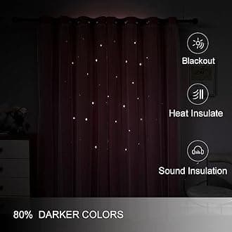 FANLI 2 Panels Star Blackout Curtains for Kid Girls Bedroom Living Room Darking Stripe Double Layer Star Cut Out Wall Home Decor Gradient Grommet Window Curtains (Pink 63L)