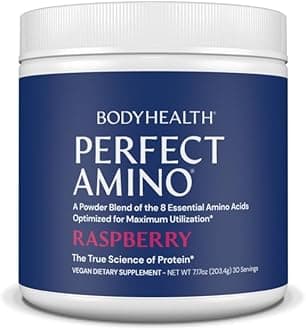 BodyHealth PerfectAmino Powder - BCAA and EAA Powder for Pre and Post Workout - Amino Acid Energy Drink Powder for Men and Women to Support Lean Muscle and Recovery - Raspberry - 30 Servings
