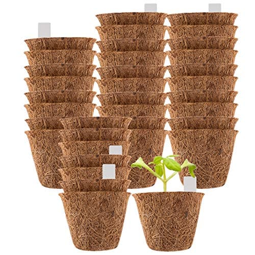 36 Pack Coco Coir Planter Nursery Pots- 2.5" Biodegradable Seedling Germination Peat Pot with Bonus 100 Plant Markers Eco-Friendly Plantable Seedlings Pots for Garden Plants Sprouting Transplanting