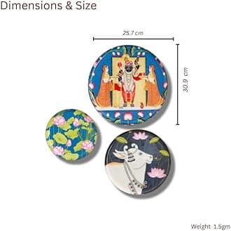 RITUALISTIC Pichwai Iron Wall Art Plates – Set of 3 Decorative Plates | Indian Wall Art for Home Decor | Wall Decor for Living Room & Bedroom | Handcrafted Metal Wall Hanging | Indian Decor Accent