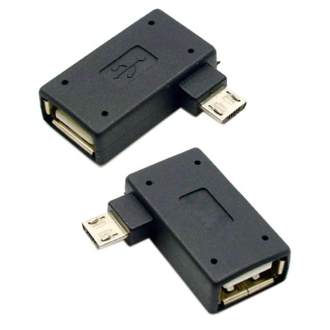 CHENYANG CY 2pcs 90 Degree Left & Right Angled Micro USB 2.0 OTG Host Adapter with USB Power for Cell Phone & Tablet