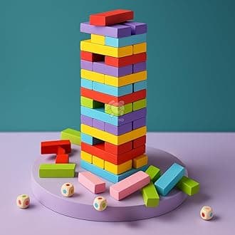Storio Toys & Games Tumbling Tower Game for Kids and Adults, Wooden Blocks with Dices Game|Stacking Game Challenging Dice Game Maths Game