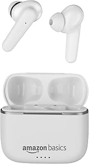 amazon basics True Wireless in-Ear Earbuds with Mic, Touch Control, Ipx5 Water-Resistance,Bluetooth 5.0, Up to 80 Hours Play Time, Voice Assistance&Fast Charging (White)