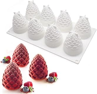 SurakeyCake Silicone Molds for Baking Dessert Jelly Ice Cream 3D Fruit Shapes Silicone Mold for Chocolate Candy Pastry Truffle Pudding Jelly Cheesecake Mousse Soap, 8-Cavity Pinecone Mold