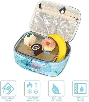 LEDAOU Lunch Bag Kids Insulated Lunch Box Girls Insulated Reusable Lunch Bag for School Picnic Hiking Work (Marble Blue)