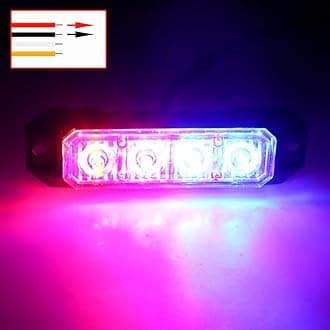 LED Emergency Strobe Flashing Grille Strobe Lights for Trucks 4LED Surface Mount Strobe Warning Emergency Flashing Red&Blue Light For Car Truck Van Off Road Vehicle ATV SUV