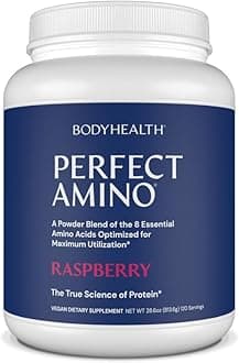 BodyHealth PerfectAmino Powder - BCAA and EAA Powder for Pre and Post Workout - Amino Acid Energy Drink Powder for Men and Women to Support Lean Muscle and Recovery - Raspberry - 120 Servings