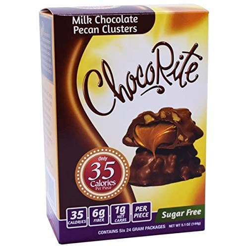 - CHOCORITE CHOCOLATE VALUE PACK -6 24 GRAM BARS-SUGAR FREE-35 CALORIES PER PIECE (MILK CHOCOLATE PECAN CLUSTERS)