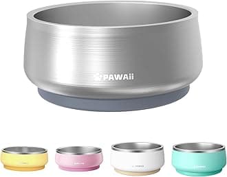 Pawaii Dog Bowl, Dog Food Water Bowl with Non-Slip Rubber Base, Metal Insulated Stainless Steel Dog Bowls, Double Wall Dog Bowl for Small Medium Large Dogs, Durable, Dishwasher Safe, 68oz