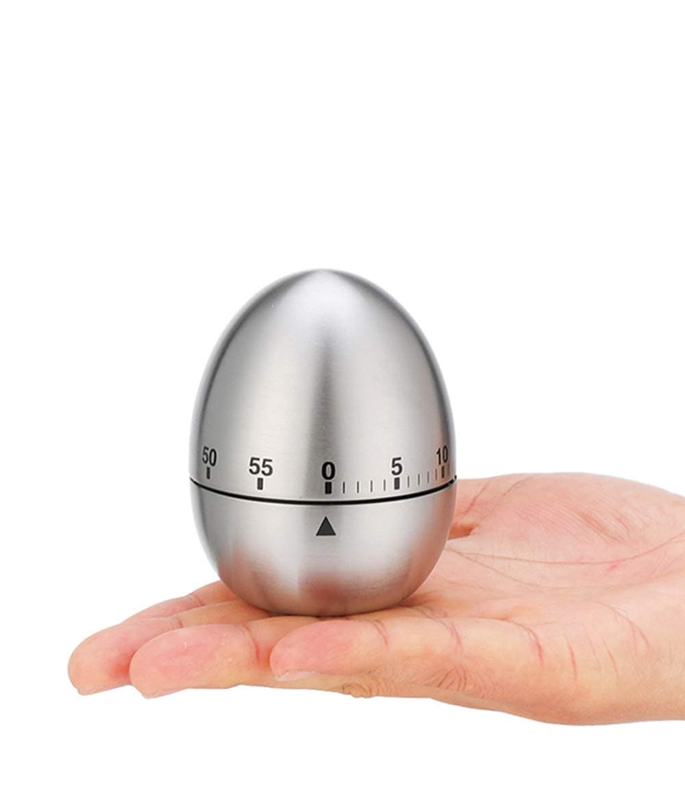 Egg Timer Wind up Kitchen Cooking Timer Reminder Mechanical Reminder Cute Mechanical Rotating Alarm with 60 Minutes for Cooking (Silver)