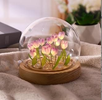 One94Store Tulip Lamp LED Night Light Decoration Lamp Glass Artificial Tulips Table Lamp for Bedroom, Livingroom, Birthday, Anniversary Gift| (8 cm 10 Flower, Purple)