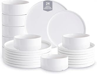 Modern Plates and Bowls Sets for 8, 24 Piece Porcelain Dinnerware Kitchen Dishware Chip-Resistant Ceramic White Dish Sets, Dining Dinner ware,Microwave and Dishwasher Safe