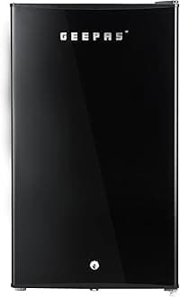 Geepas GRF1212BXE Single Door Mini Defrost Refrigerator-| Mini Fridge in Retro Design, Low Noise and Low Voltage| Quick Cooling and Easy Cleaning| Black, 1 Year Warranty