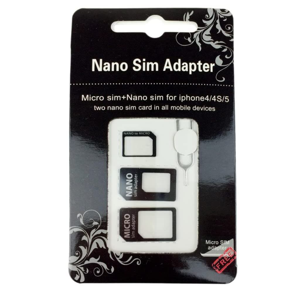 4-in-1 Nano SIM Adapter (Nano SIM to Micro SIM Card+ Micro SIM to Standard Card + Nano SIM to Standard Card) + Clip to Remove the Universal Free SIM Card for All Smartphones or