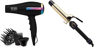 Hot Tools Professional Rainbow Turbo Ceramic Hair Dryer | 1875W Powerful and Quiet Blowouts & Pro Signature Gold Curling Iron | Long-Lasting, Defined Curls,