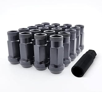 EZAccessory 14x1.5 Extended Tuner Lug Nuts 20 Pcs+Key Black Racing Open End for Dodge Charger 05-25 Dodge Challenger 08-24 Chevy Camaro 10-25 Ford Mustang 15-25