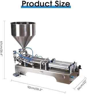 SIERINO Paste Filling Machine - 10-5000 ml Semi-Automatic Horizontal Pneumatic Cream Filling Machine, Stainless Steel Industrial Visco Liquid Filler Quantitative Filling Machine, Dual Head