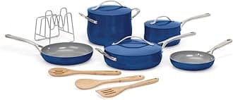 Culinary Collection 12-Piece Pots and Pans Set, PURELYCERAMIC Nonstick, Sapphire