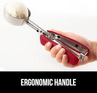 Gorilla Grip Stainless Steel Multipurpose BPA-Free Spring Scoop, 1 TBSP, for Melon, Cookie Dough, Ice Cream Scoops, Perfect Portion Sizes, Easy Squeeze and Clean Release, Scooper Size 60, Red
