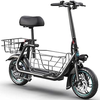 Gyroor C1S Electric Scooter with Seat for Adults - 550W Motor, Pet Basket, 19 MPH Top Speed, 20 Miles Range, 12" Pneumatic Tires, Foldable Commuting Scooter, Jet Black