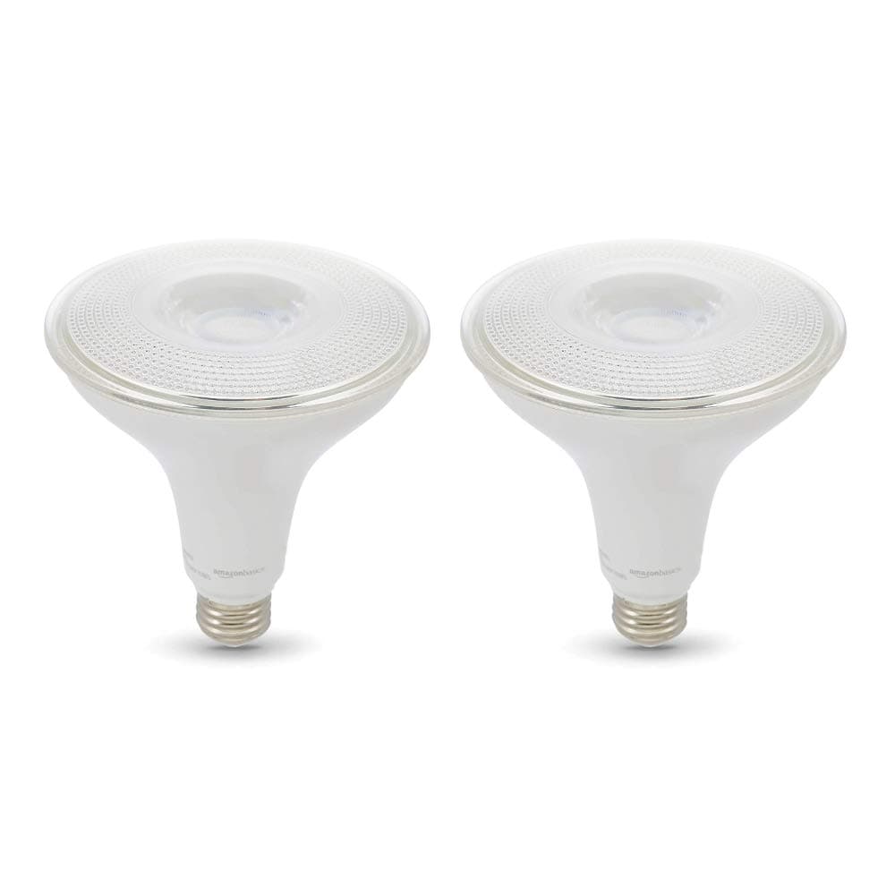 Amazon Basics PAR38 Dusk to Dawn Sensor LED Light Bulb, 120W Equivalent, 14W Energy Efficient, E26 Standard Base, Daylight White 5000K, Non-Dimmable, 10,000 Hour Lifetime, Outdoor Porch, 2-Pack