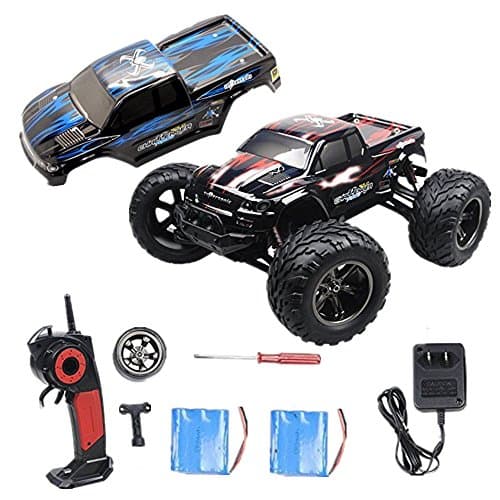 E-COM Monster RC Truck 35+MPH 1/12 Scale Full Proportional 2.4GHz 2WD High Speed RC Car Off Road 2Li-ion Battery For The Car (Color:Red)