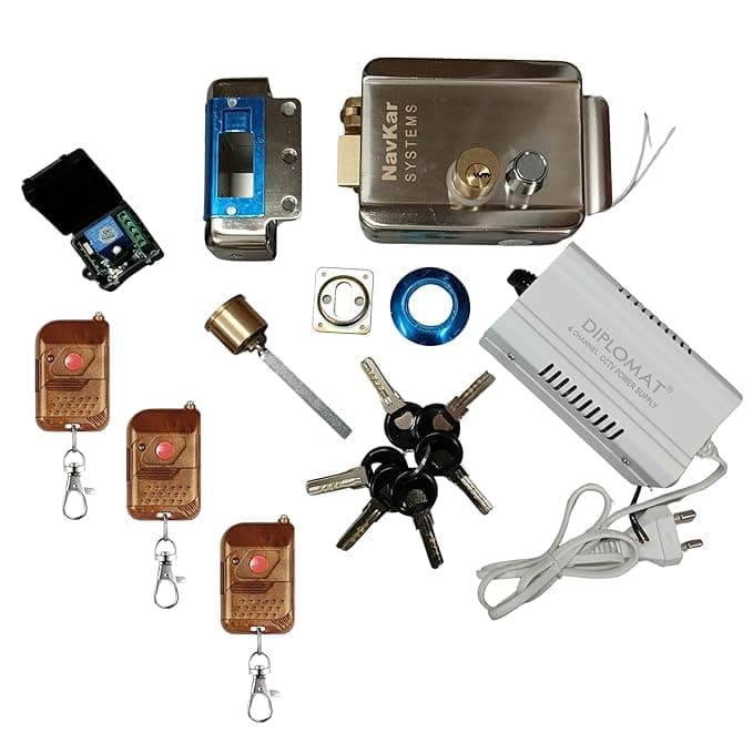 Combo-CN59 Electronic Lock for Metal Gate with Remote Remote Receiver with 3 Remotes & 12v Power Supply (Electronic Door Lock for House Main Metal Door)