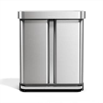 simplehuman 58 Liter / 15.3 Gallon Rectangular Hands-Free Dual Compartment Recycling Kitchen Step Trash Can with Soft-Close Lid, Brushed Stainless Steel