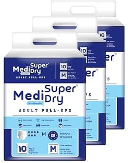 Medisuperdry Adult Diaper Pants | Medium (M) |Waist 71-110 cm (28-44 inches) |High Absorbency -10 Hrs |Rash-Free |Leakproof |Breathable |Odourless |Elastic Waist |For Men & Women | 30 Units, Pack of 3