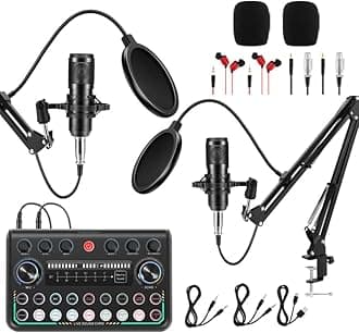 2025 Upgraded Podcast Equipment Bundle for 2, Recording Studio Package with Pro Audio Interface(4 Customize SE) and Podcast Microphone for Gamer Podcasting, Recording, Singing, Streaming