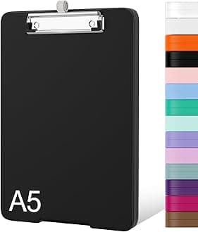 Piasoenc Small Clipboard with Storage, A5 Organization Box with Pen Holder, Plastic Clipboard with Low Profile Clip for Nurses, Teachers, Lawers, Black