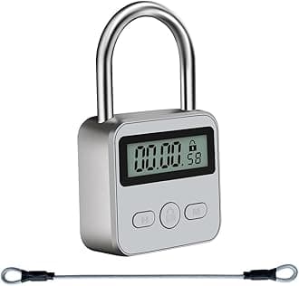 Metal Timer Lock, LCD Display Multi-Function Electronic Time, 99 Hours Max Timing, USB Rechargeable Timer Padlock(Silver)