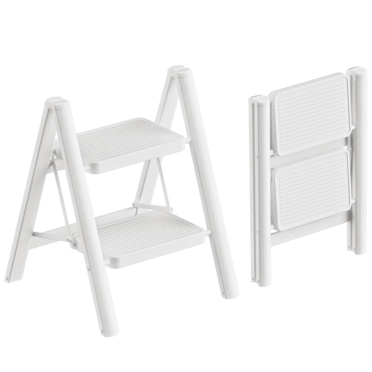 GameGem 2 Step Ladder Portable Folding Step Stool with Anti-Slip Pedal, Lightweight Stepladder Multi-Use for Home and Kitchen, Saving Space, White, 300lbs
