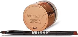 SWISS BEAUTY Waterproof Semi-Matte Eyebrow & Gel Eyeliner 2 In 1 With Brush | Smudge Proof Gel Eyeliner And Eyebrow Definer Pencil | Shade- Black, 7G