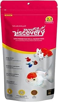 Taiyo Pluss Discovery Pink Fish Food - 100 g (Pack of 1) | Super Premium 2-in-1 Formula with Colour Enhancers & High Protein | Mini Pellets (0.8 mm) for All Aquarium Fishes
